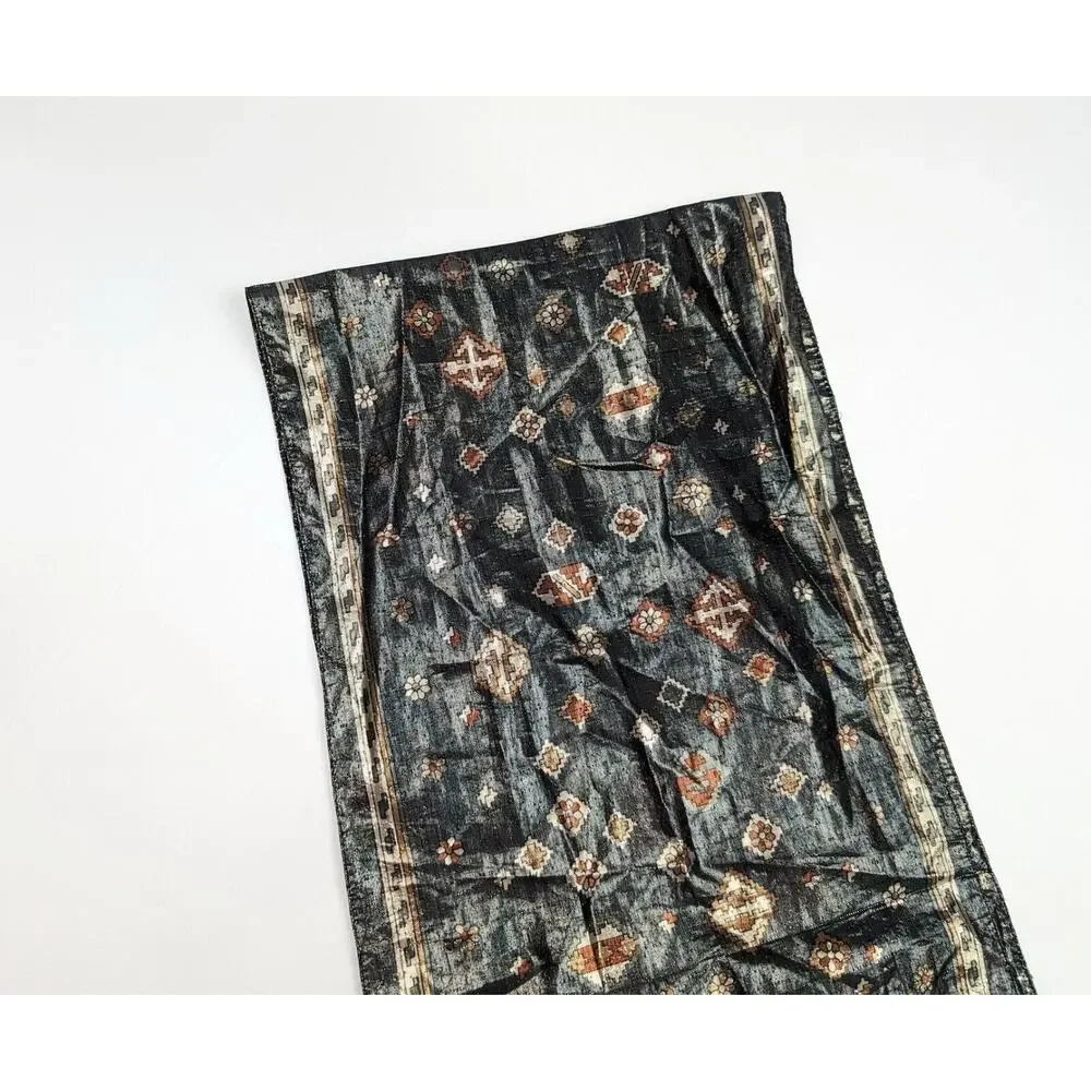 Vintage 80s Scarf Collectif Black Metallic Southwestern Floral Print Rectangular